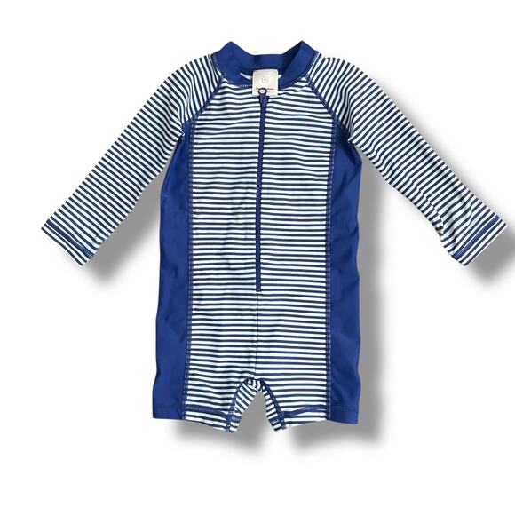 Hanna Andersson Blue Stripe Long Sleeve One Piece Rash Guard Swimsuit 75 12-18M - Picture 1 of 12